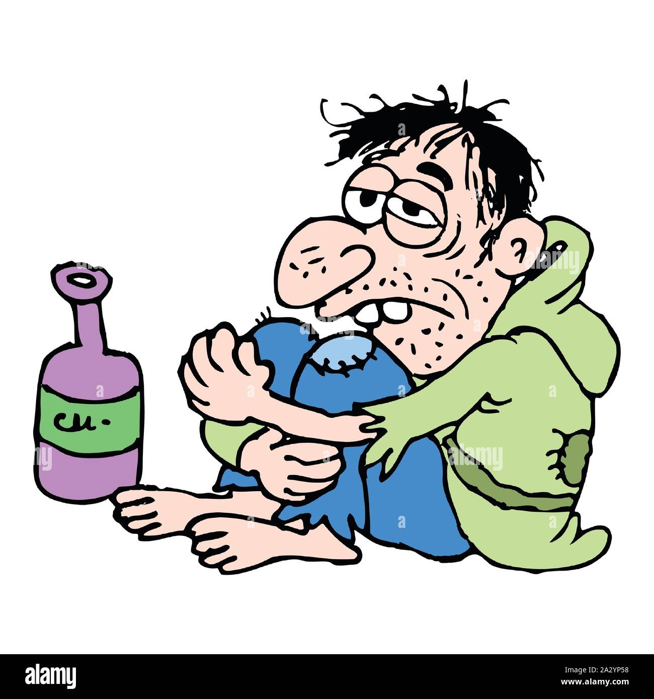 senzatetto e bottiglia di vino Illustrazione Vettoriale