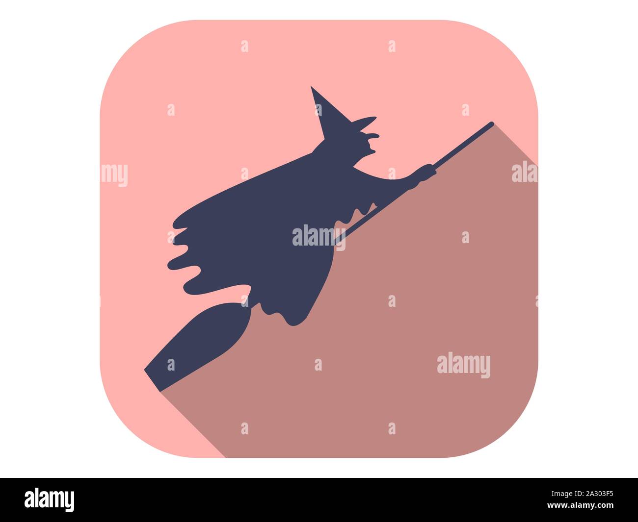 Strega su un scope icona piatta con lunga ombra. Halloween, Ottobre 31st. Illustrazione Vettoriale Illustrazione Vettoriale
