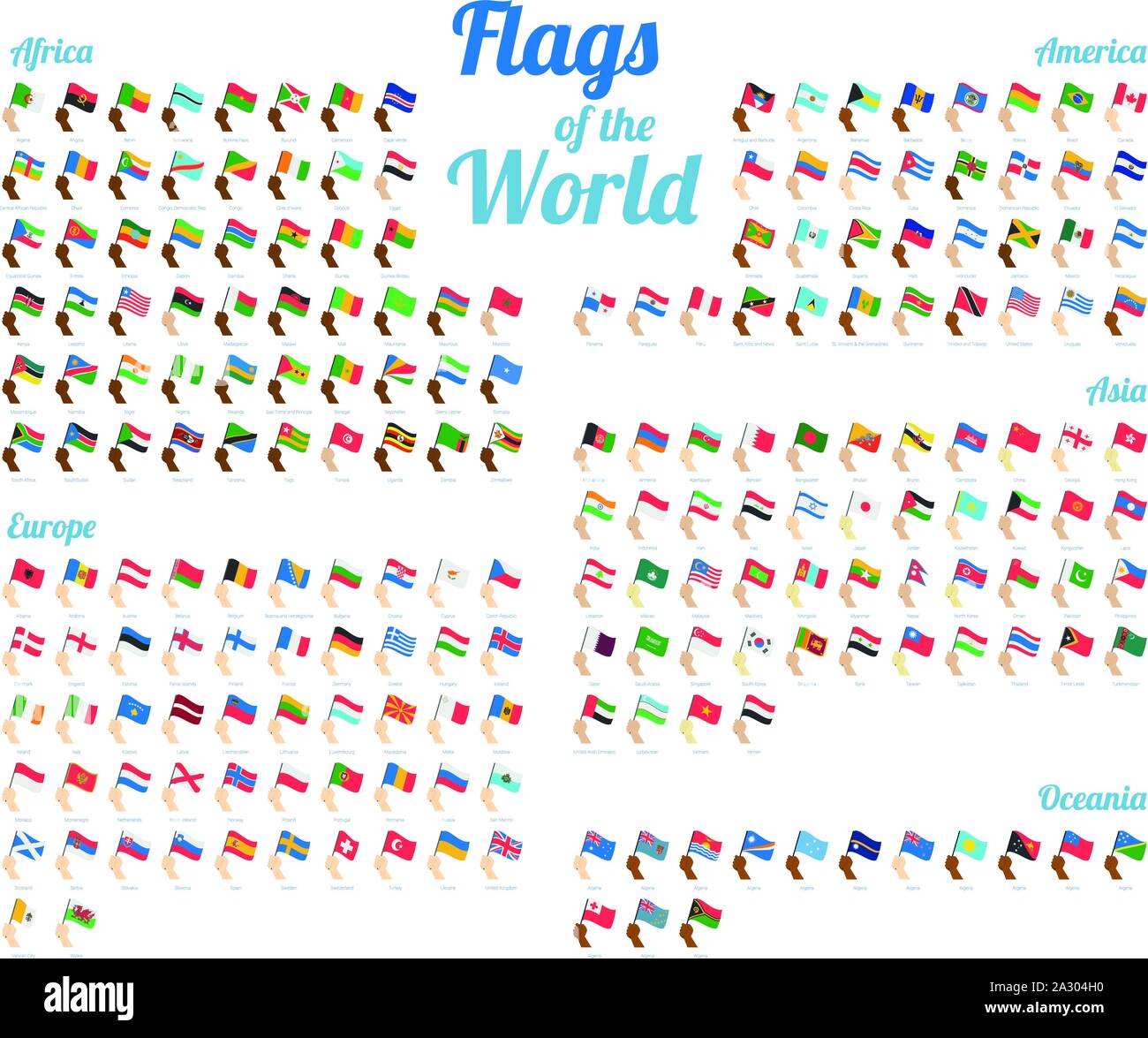 Set di vettore di bandiere del mondo isolati su sfondo bianco. Collezione completa. Ad alto dettaglio. Illustrazione Vettoriale