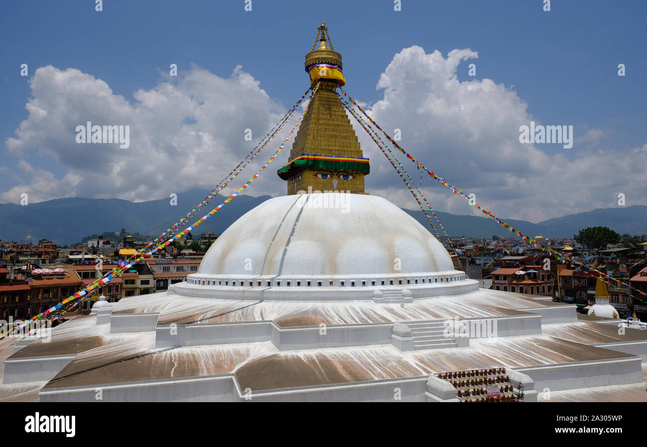 Il Nepal Kathmandu Boudha Stupa Boudhanath vista panoramica Foto Stock