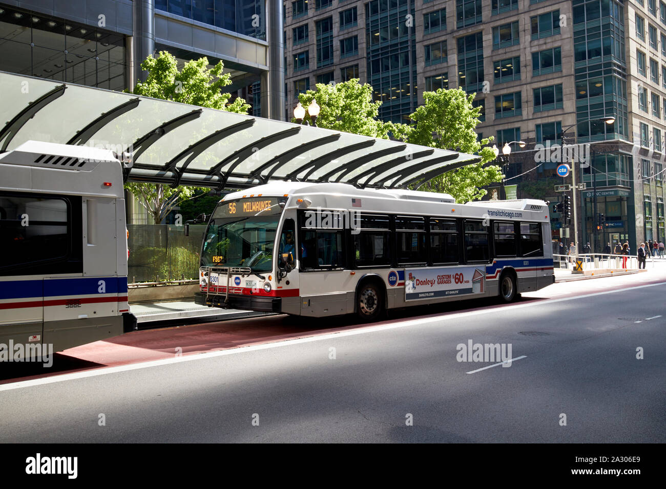 Cta transit bus 7900-serie nova autobus alla fermata degli autobus in Chicago Illinois stati uniti d'America Foto Stock