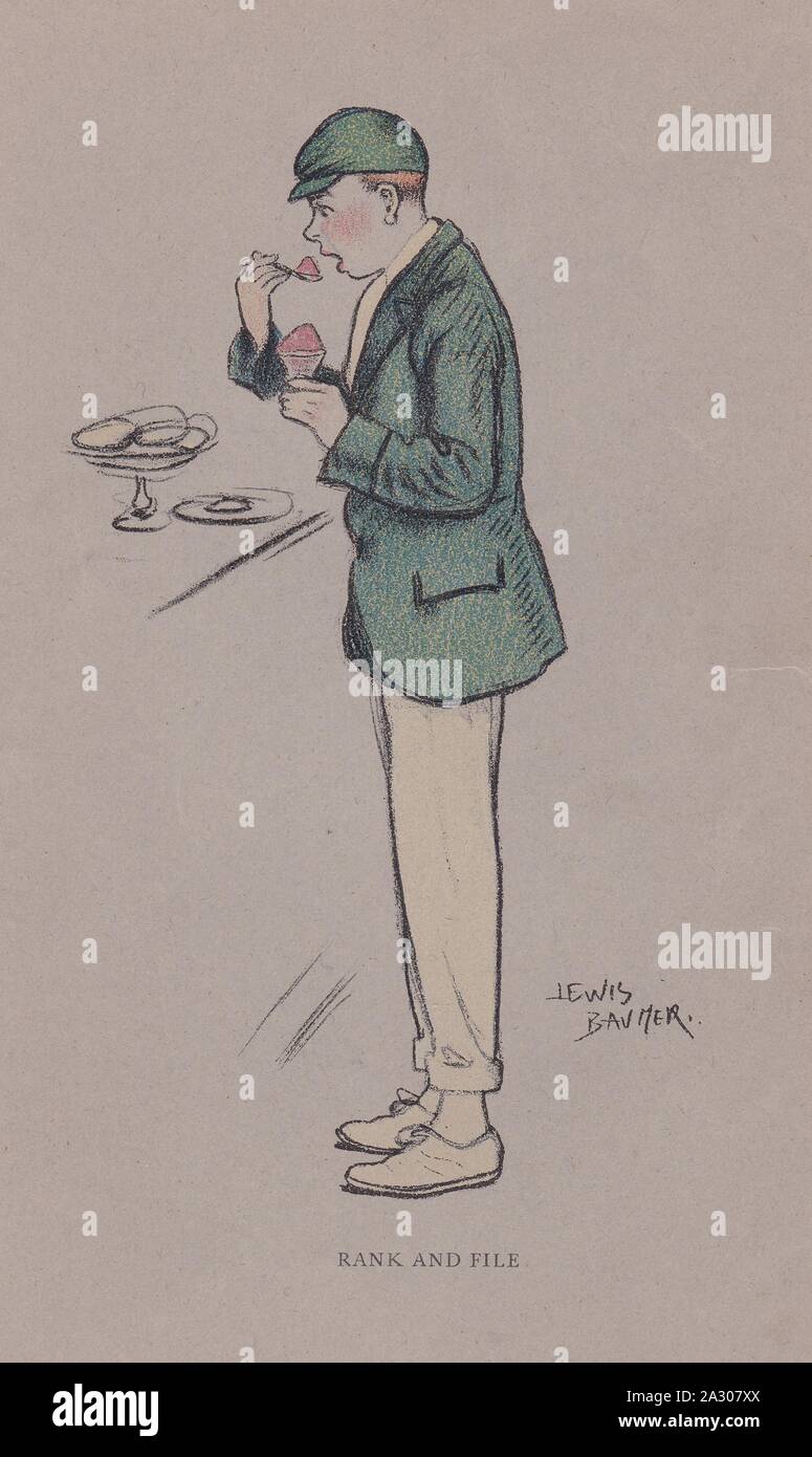Prenota piastra / stampare dal libro lato leggero di scuola disegnato da Lewis Baumer 1900s. Il rango e file. Foto Stock