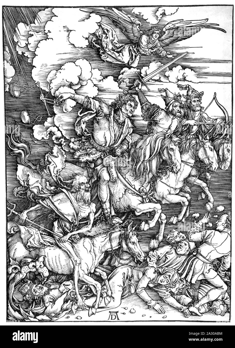 ALBRECHT DÜRER (1471-1528), artista tedesco. I quattro cavalieri dell'Apocalisse incisione su legno Foto Stock