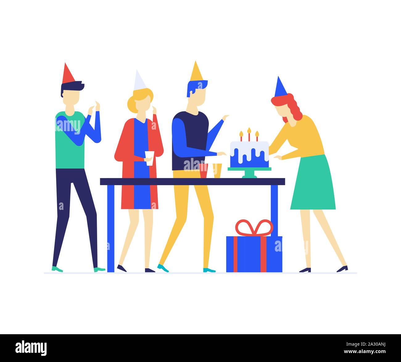 Compleanno, celebrazione dell anniversario piatto stile design illustrazione vettoriale Illustrazione Vettoriale