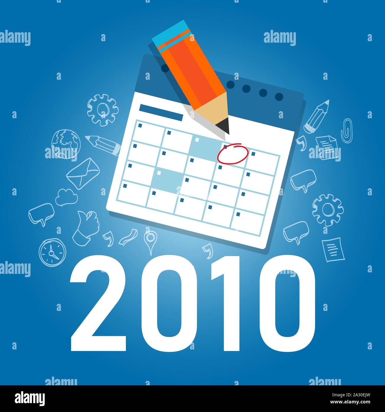 2010 Anno nuovo data obiettivo calendario. Gestione aziendale o personale promemoria data di nomina Illustrazione Vettoriale