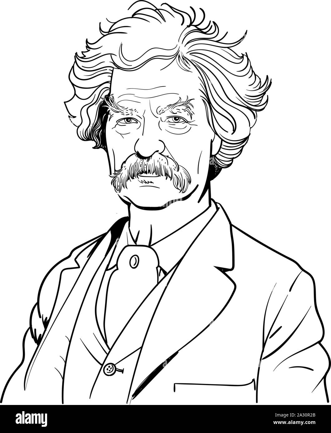 Mark Twain cartoon ritratto, vettore Illustrazione Vettoriale