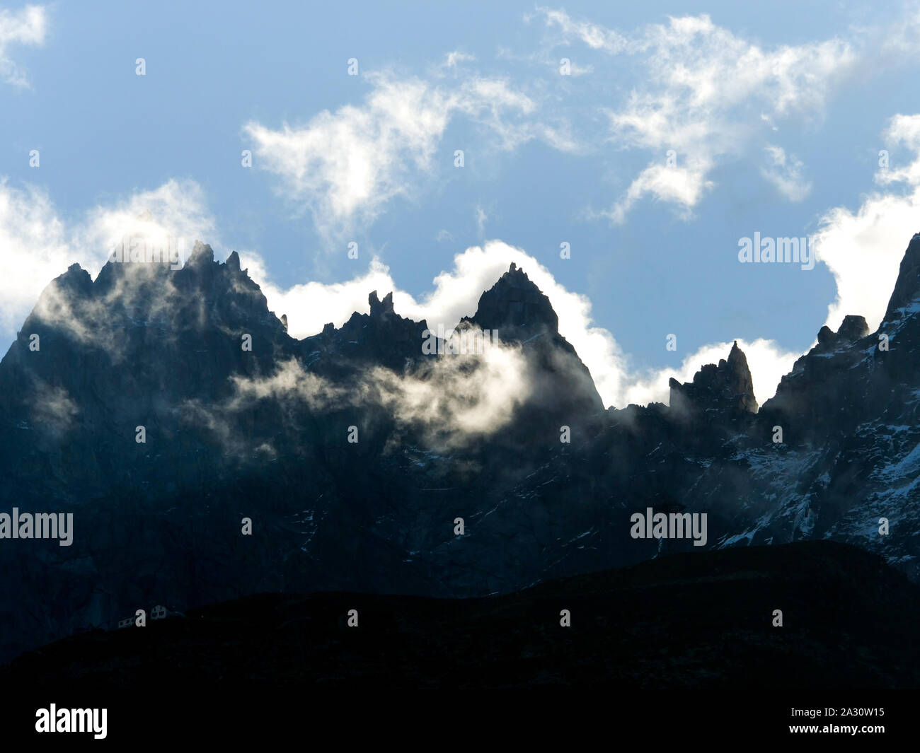 Le Aiguilles de Chamonix, Chamonix-Mont-Blanc, Alta Savoia, Francia Foto Stock