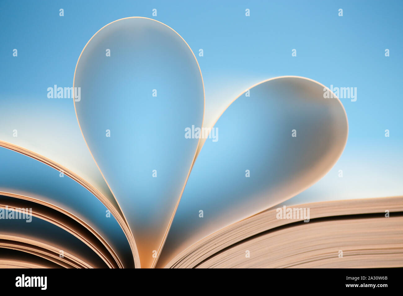 Cuore blu prenota, pagina formazione di cuore - amore per la lettura di libri. Foto Stock