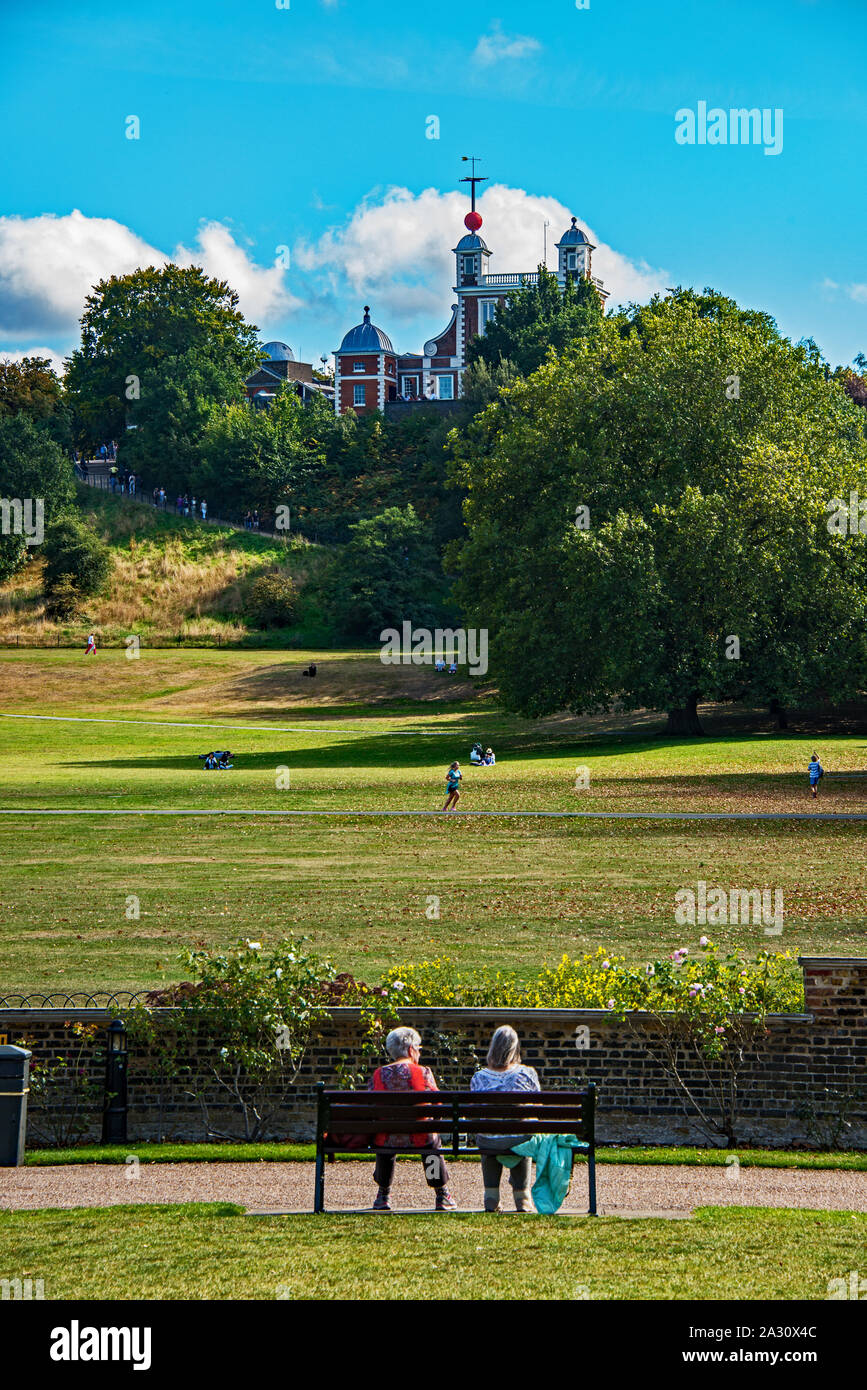 L'Osservatorio Reale, il parco di Greenwich, Londra. Foto Stock