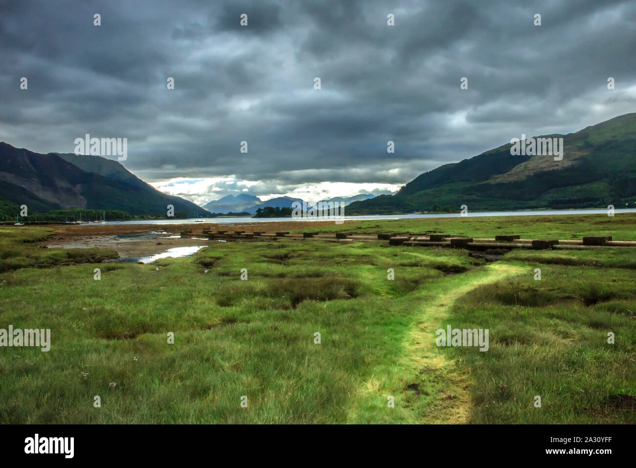 Vista sul Loch Leven da Glencoe nelle Highlands Scozzesi. Foto Stock