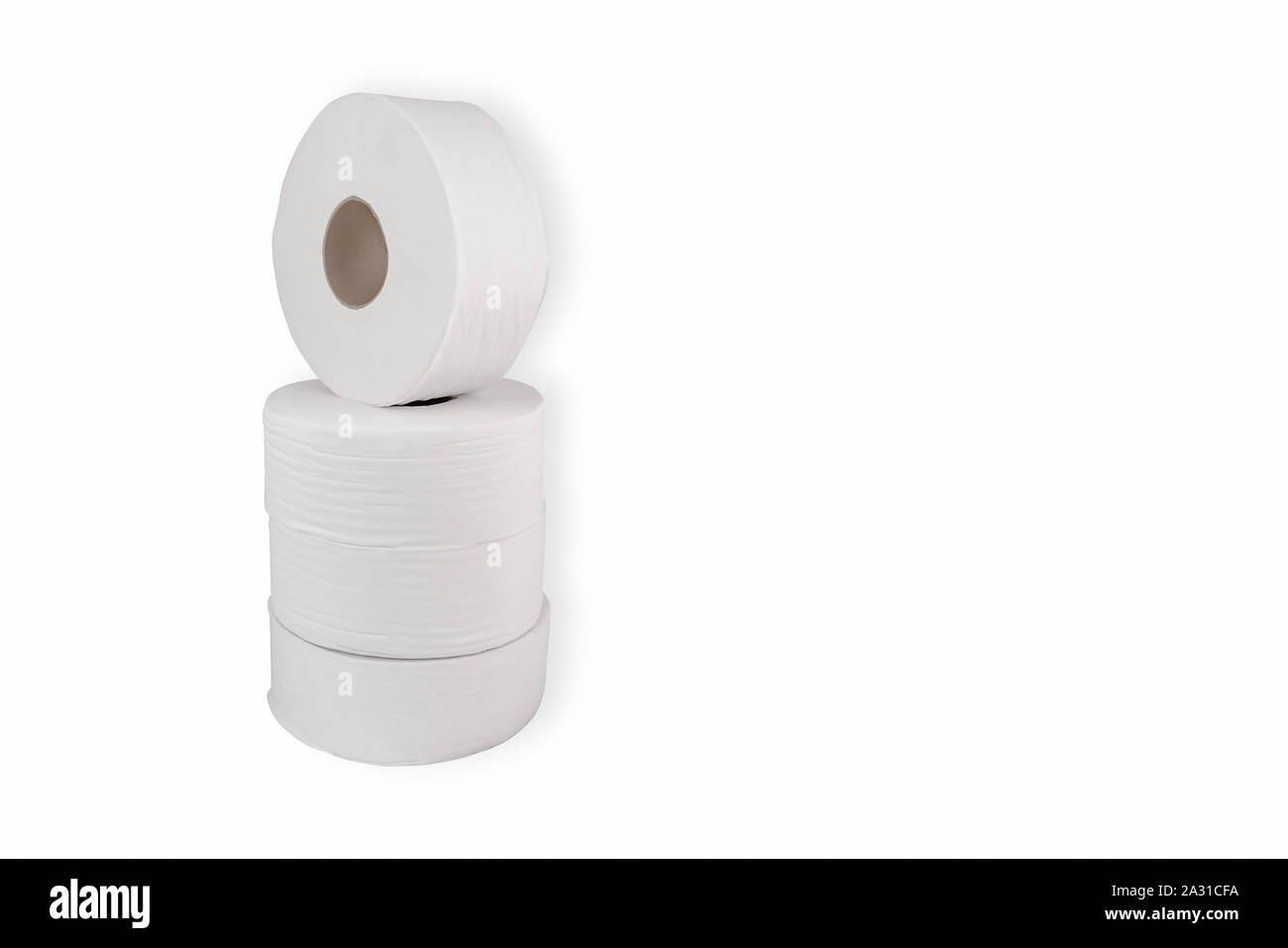 Jumbo tessuto da bagno 9 pollice rotolo per erogatore bianco rotondo grande tela morbida scompattato Foto Stock