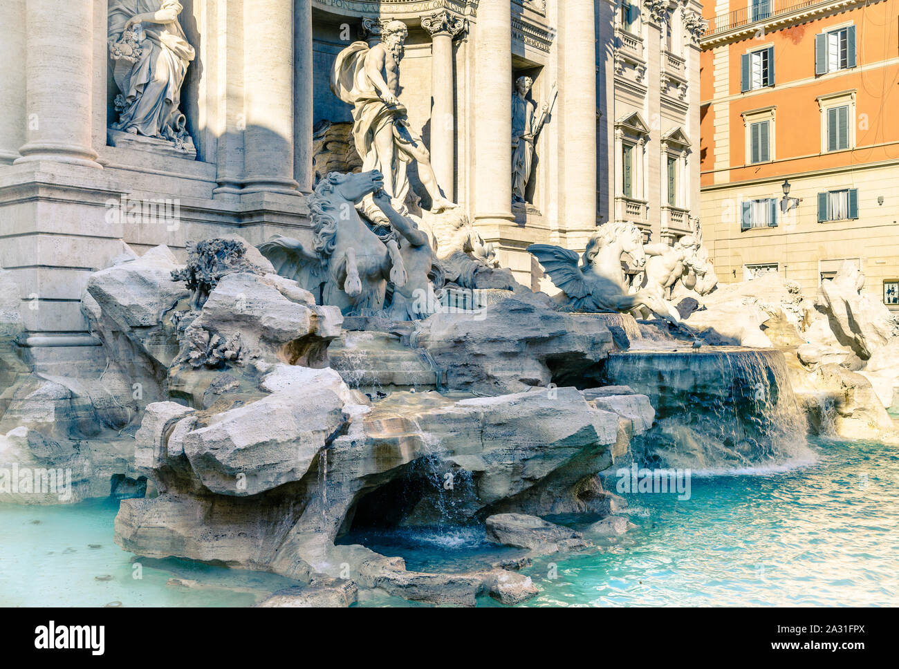 Storica Fontana di Trevi - la più grande fontana barocca di Roma, Italia Foto Stock