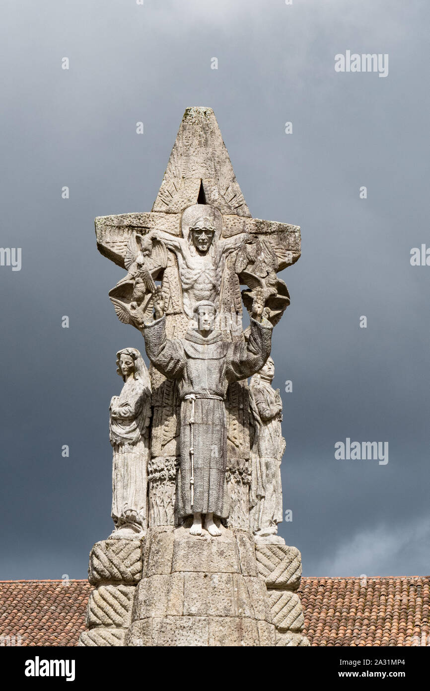 San Francesco d Assisi statua, Santiago de Compostela, Galizia, Spagna Foto Stock