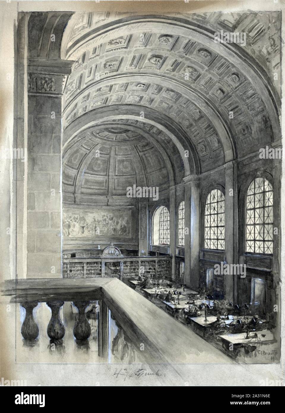 Ernest Peixotto, sala lettura, sala Bates, 1896. Foto Stock
