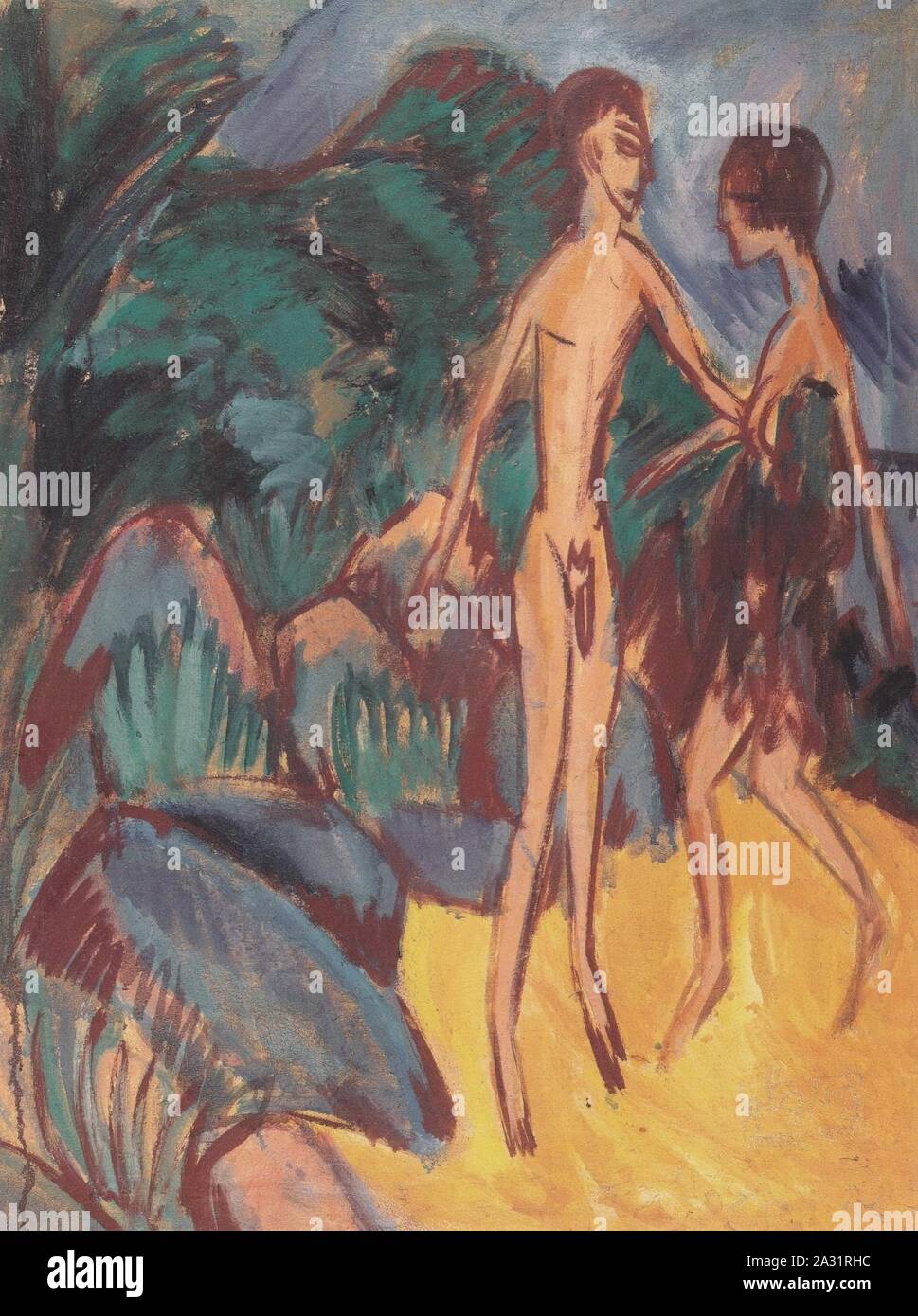 Ernst Ludwig Kirchner - Nackter Jüngling und Mädchen am Strand. Foto Stock