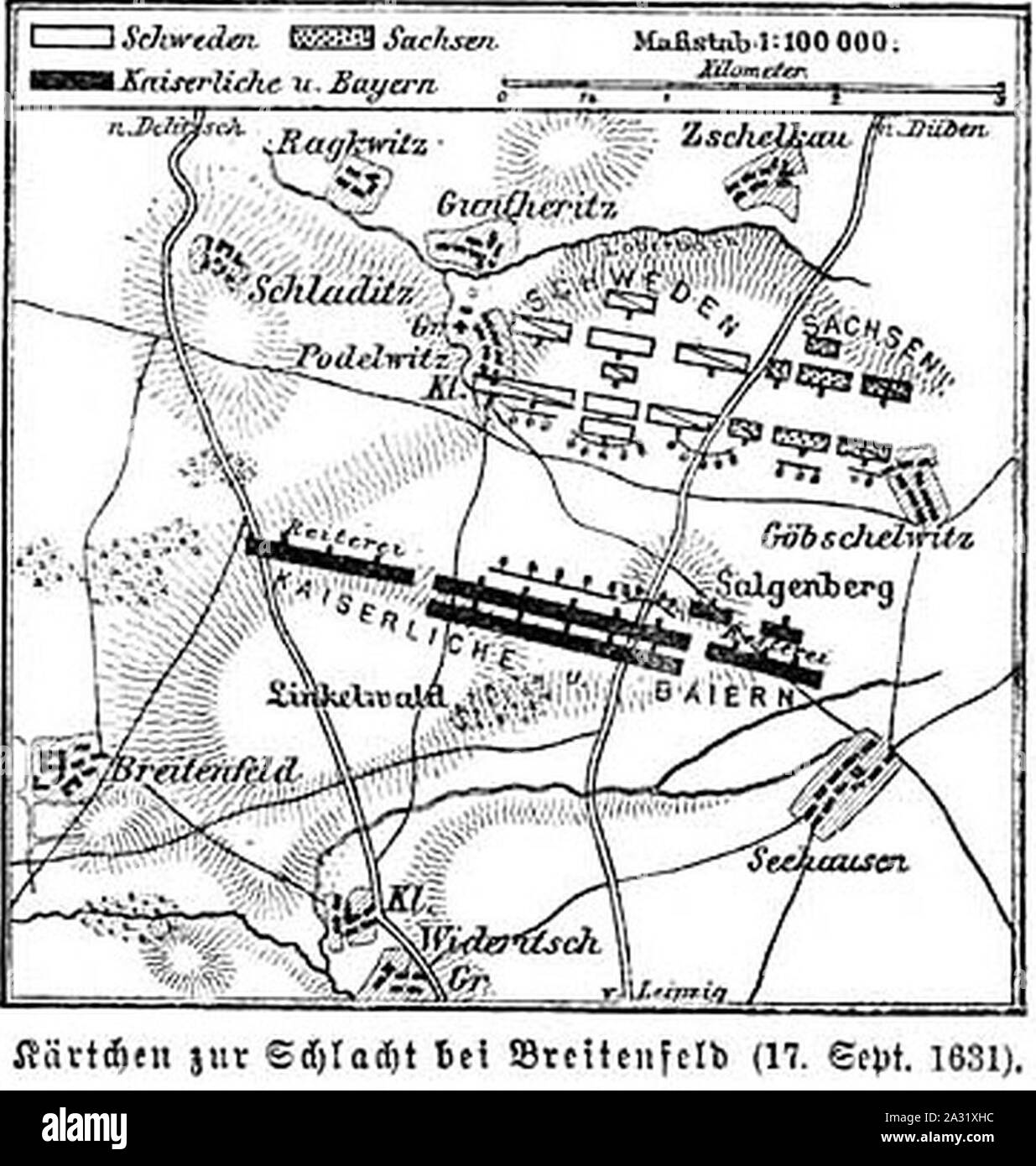 Erste-schlacht-bei-breitenf. Foto Stock