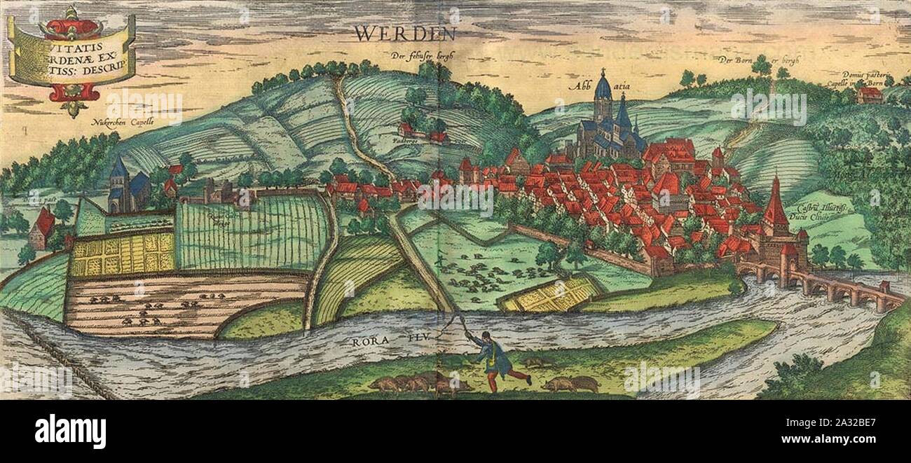Essen-Werden Civitates orbis terrarum. Foto Stock
