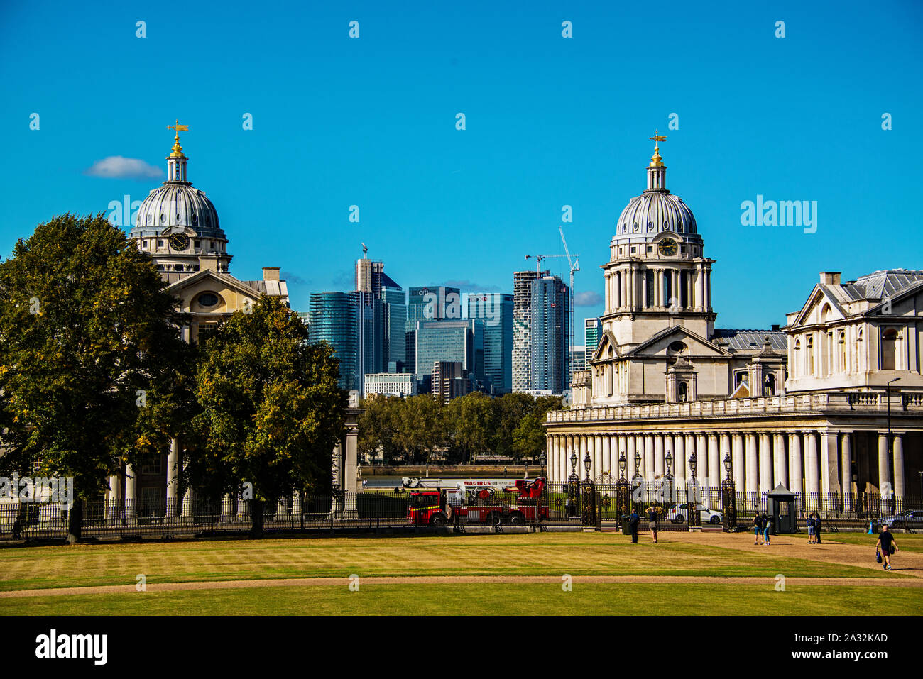 Vista della città di Londra da Greenwich Park. Foto Stock