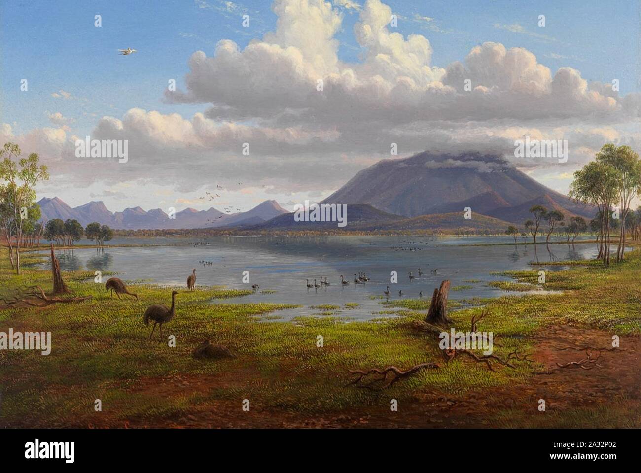 Eugenio von Guérard, il Monte Guglielmo e parte dei Grampians in West Victoria 1865. Olio su cartone. Foto Stock