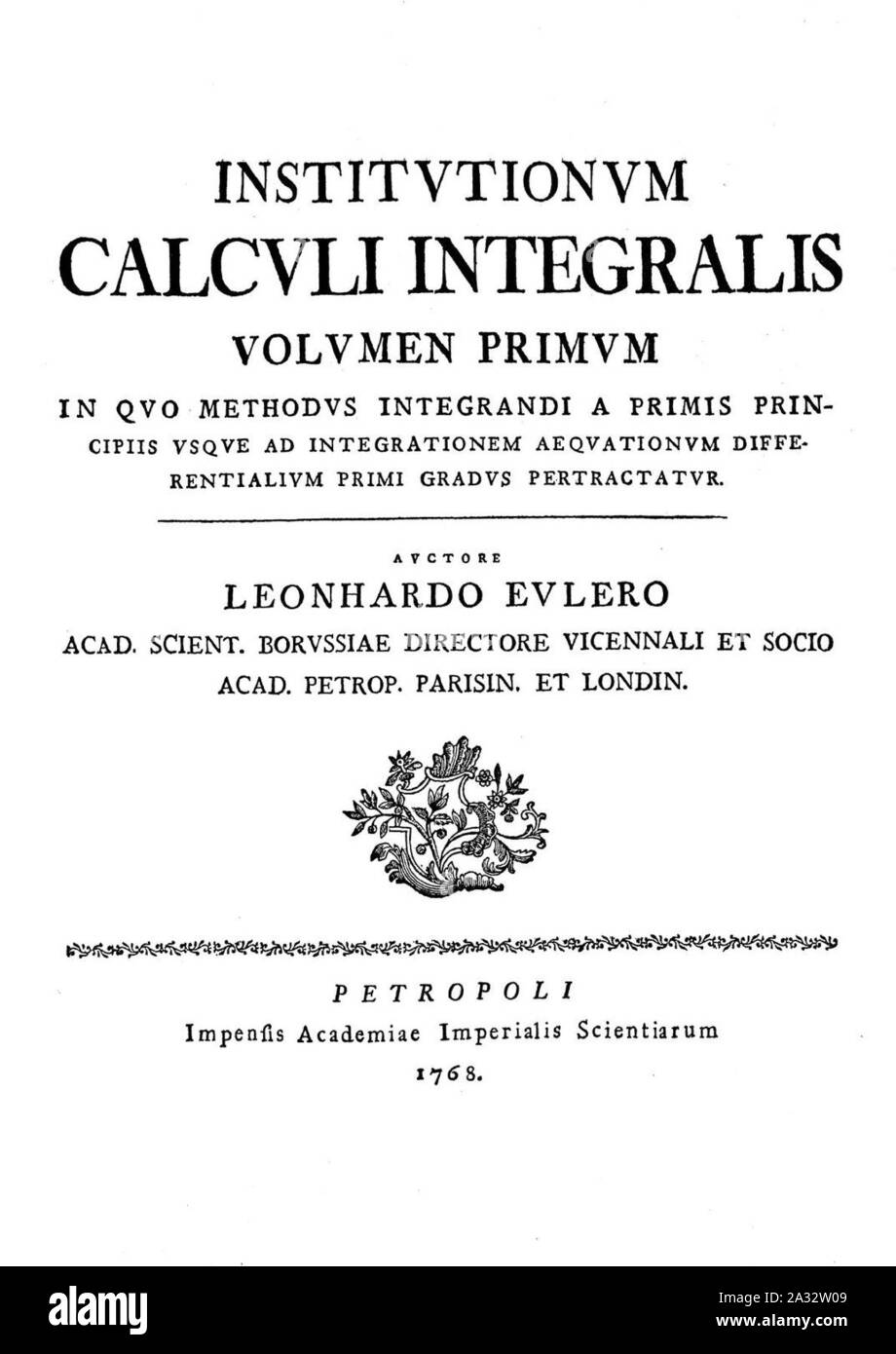 Euler Inst Calc Int Vol1. Foto Stock