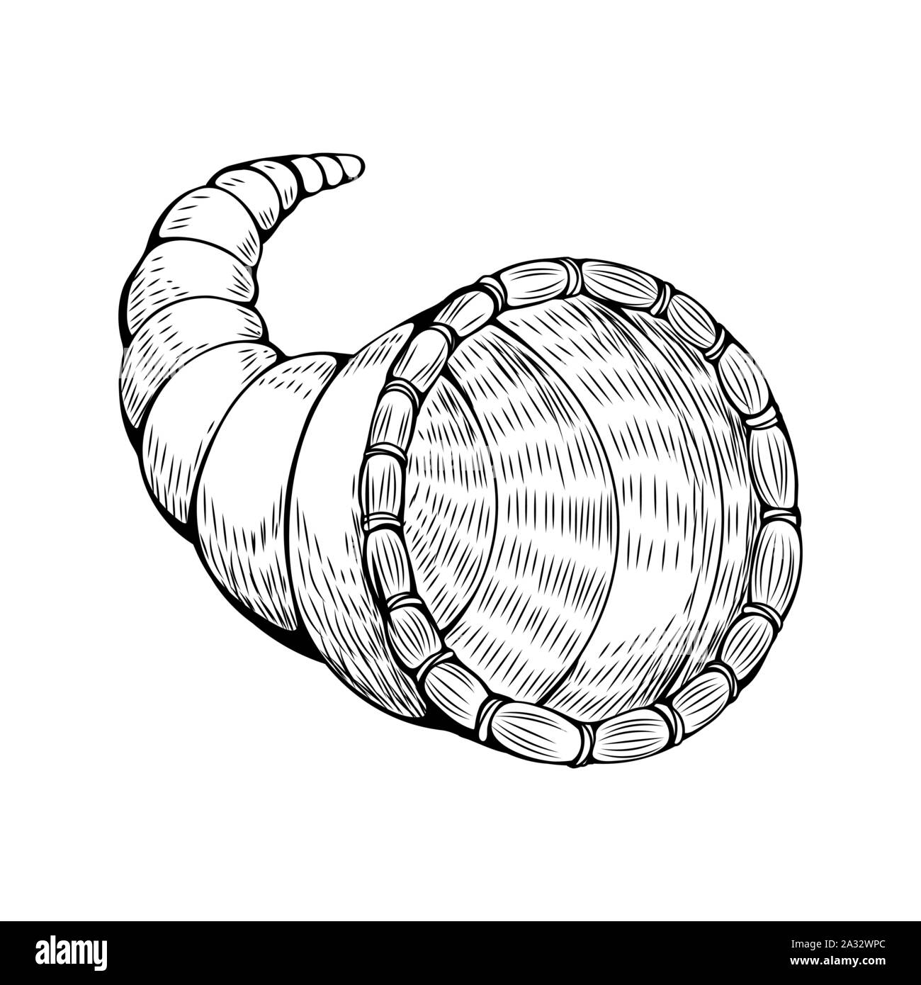 Cesto in Vimini disegnati a mano illustrazione vettoriale. La Giornata del ringraziamento, la stagione autunnale harvest sketch simbolo. Vuoto pottle tessuto disegno monocromatico. In legno fatti a mano il contenitore. Artigianato rustico, lavorazione del vimini Illustrazione Vettoriale