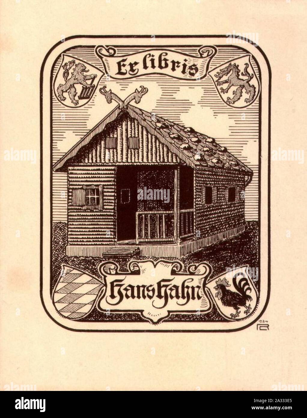 Ex Libris Hans Hahn von Rheude 1924. Foto Stock