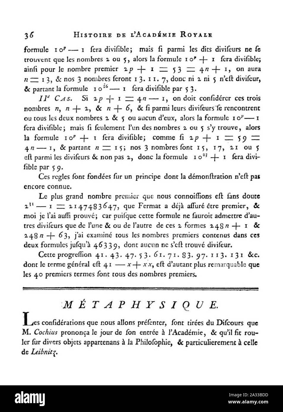 Extrait d'une lettre de M. Euler le pere à M. Bernoulli. Foto Stock