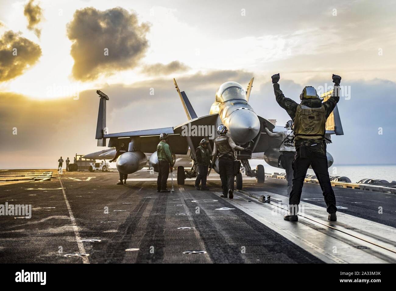 F18 a bordo della USS Carl Vinson. Foto Stock