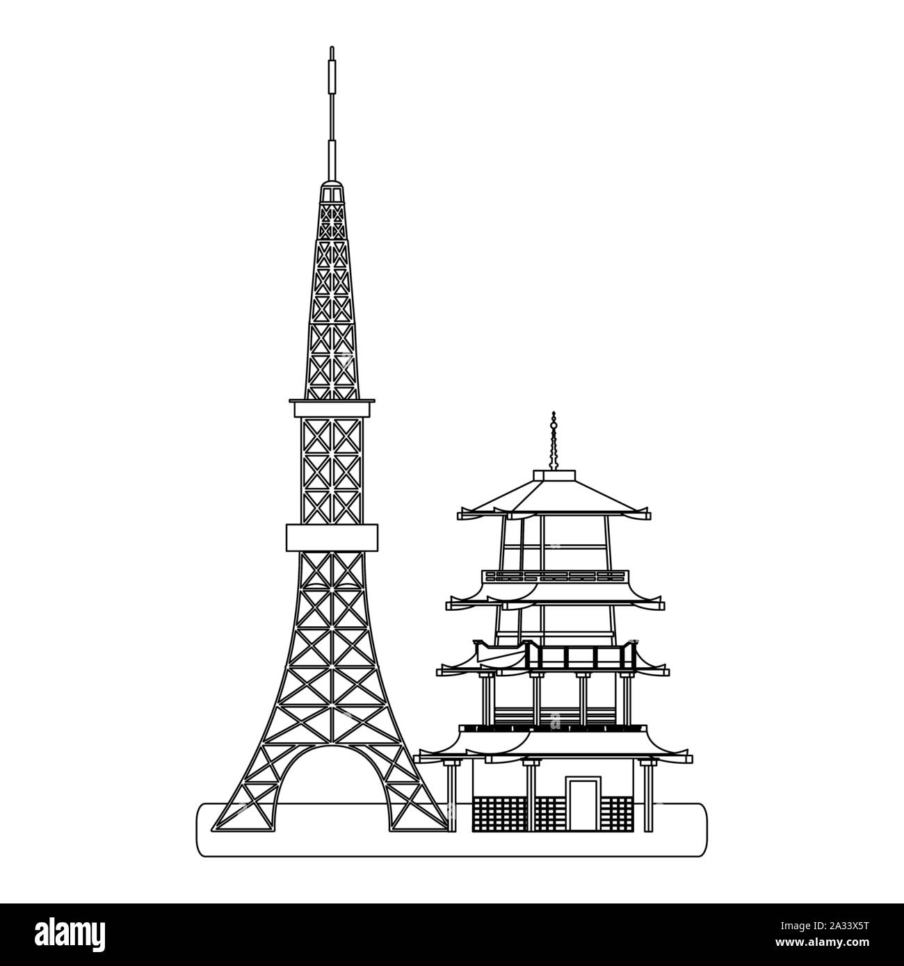 Giapponese del design dei punti di riferimento Illustrazione Vettoriale