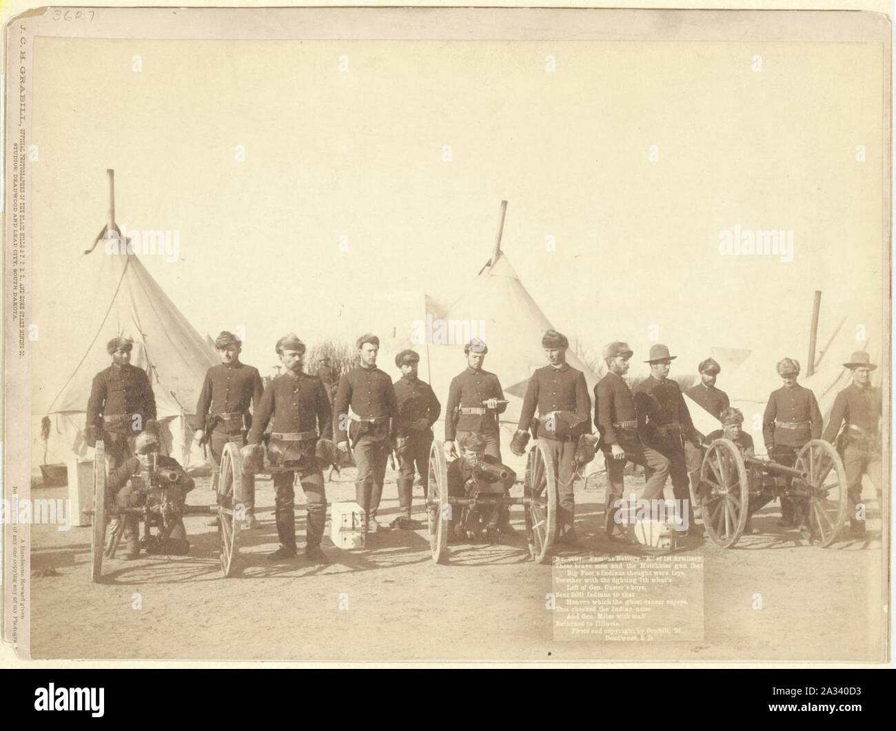 Batteria famoso "E" di artiglieria 1a. Questi uomini coraggiosi e la pistola di Hotchkiss che Big Foot gli indiani del pensiero erano giocattoli, insieme con la lotta contro il 7 quello che è rimasto del gen. Custer's boys, inviato Foto Stock