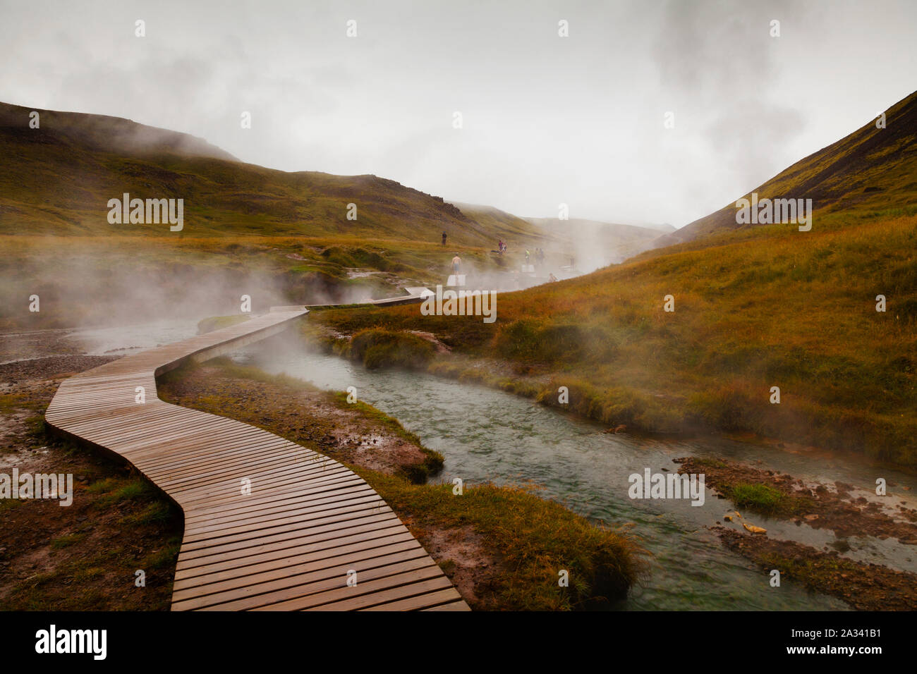 Hveragerði, Islanda, Hot Spring River trail Foto Stock