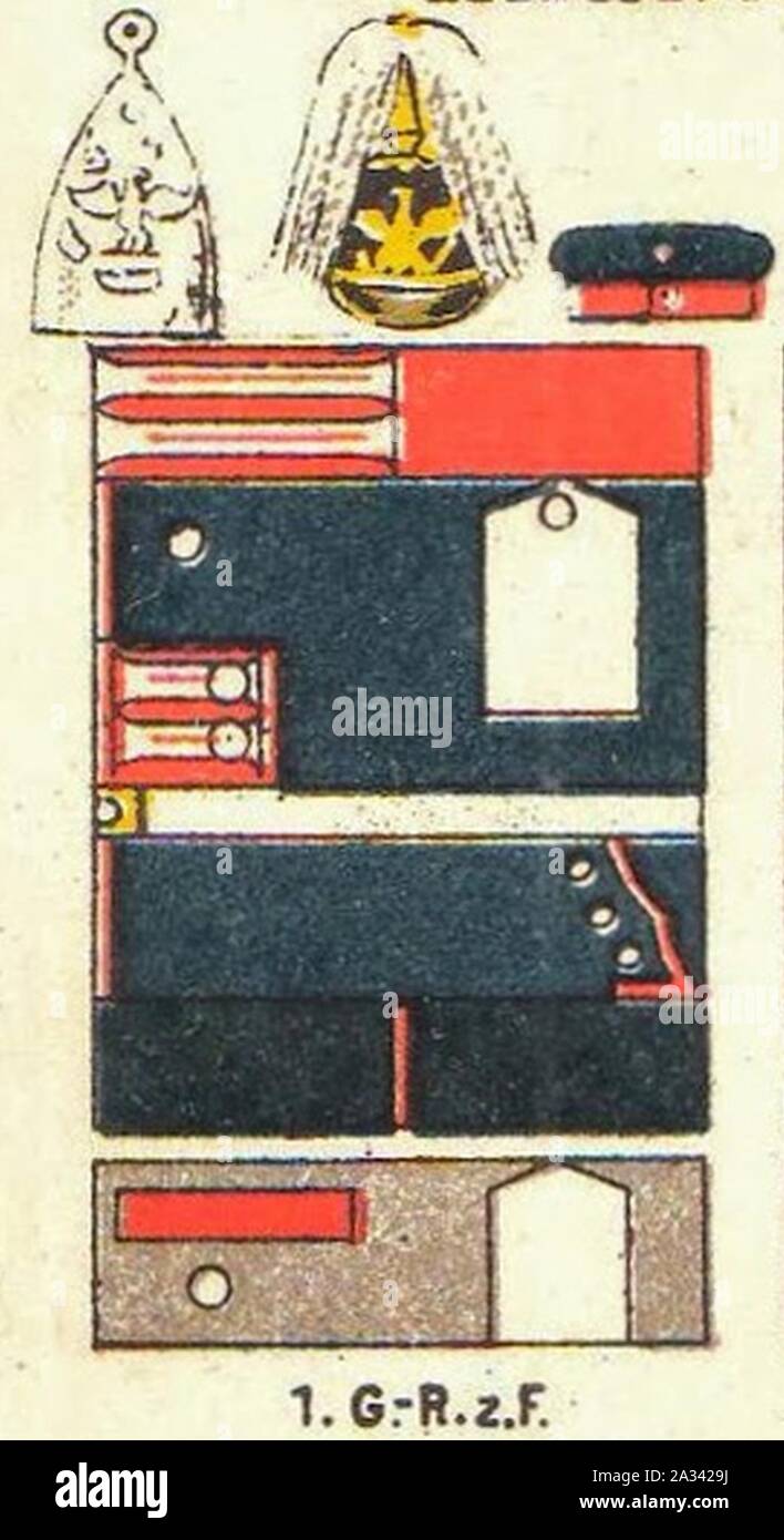 Farbschema der uniforme di 1. Garde-Regiment zu Fuß Die Uniformen der deutschen Armee Ruhl Tafel 4. Foto Stock