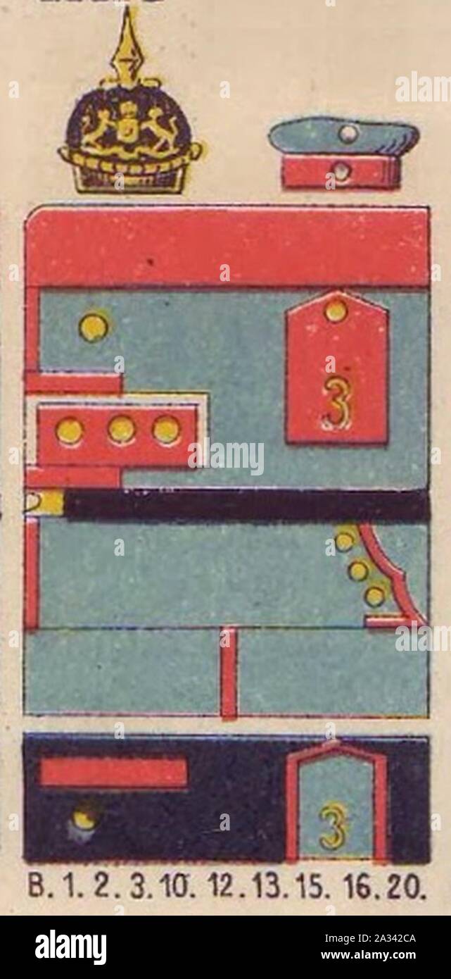 Farbschema der Bayerische uniforme Infanterie-Regimenter Nr 1 2 3 10 12 13 15 16 20 Die Uniformen der deutschen Armee Ruhl Tafel 10. Foto Stock