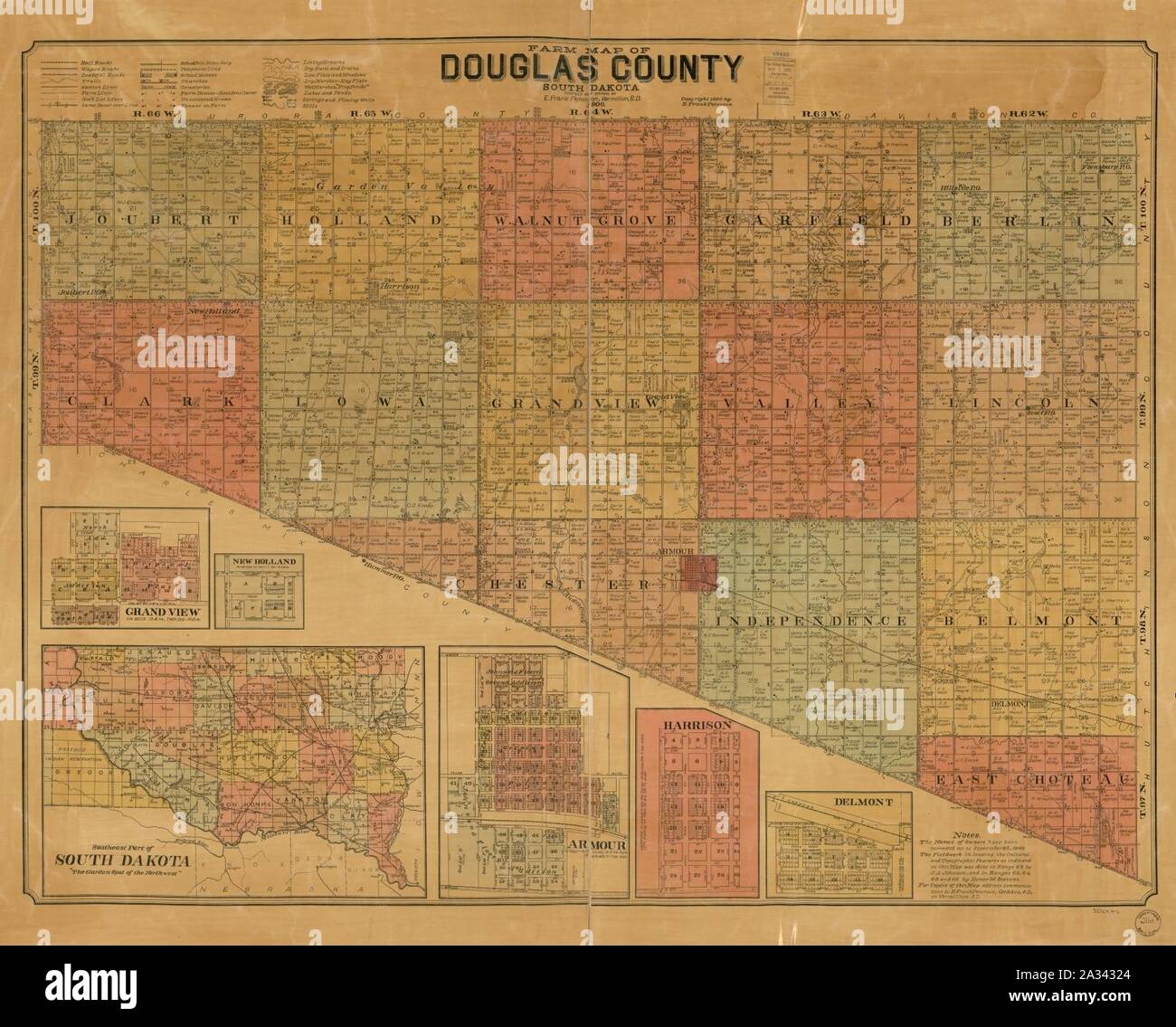 Mappa di fattoria di Douglas County, il Dakota del Sud Foto Stock