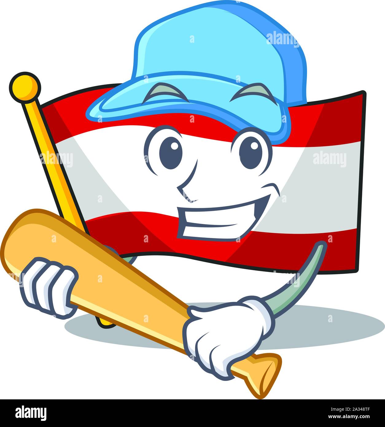 A giocare a baseball bandiera austria isolato con la mascotte Illustrazione Vettoriale