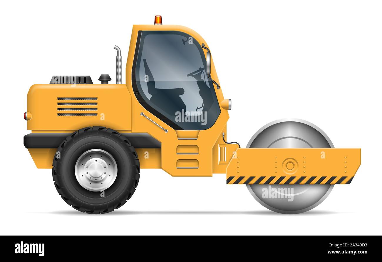 Rullo di strada vista dal lato isolato su sfondo bianco. La costruzione e la costruzione di strade e veicolo template vettoriale, editing semplice e ricolorare Illustrazione Vettoriale