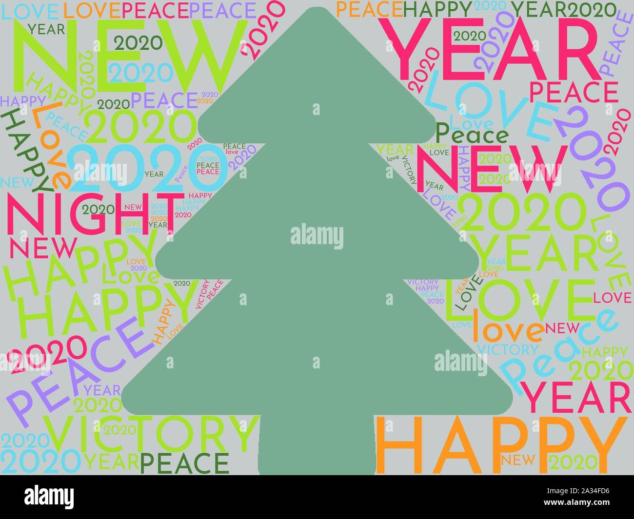 Pino di natale in word cloud 2020 felice anno nuovo Foto Stock