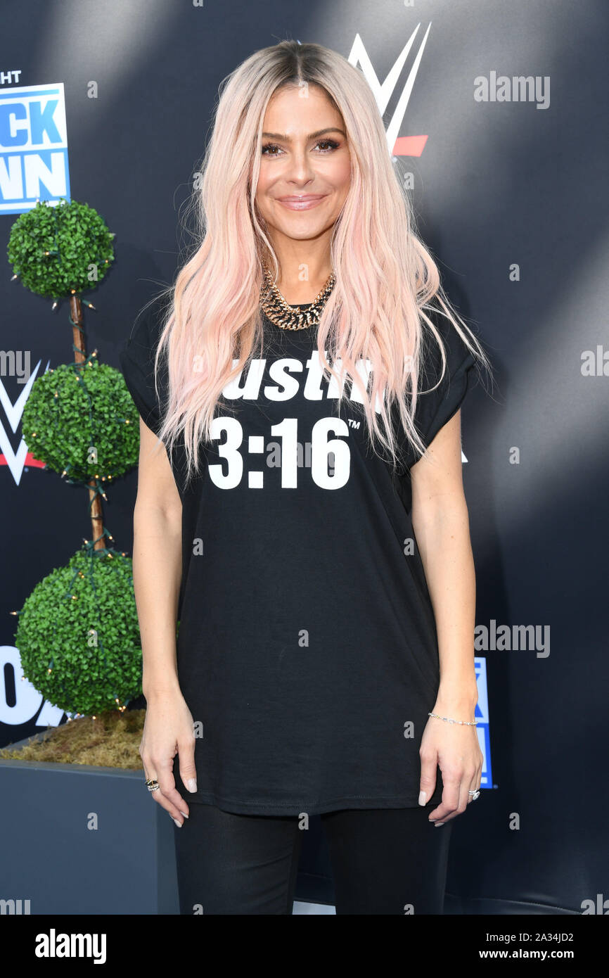 Ottobre 4, 2019, Los Angeles, California, Stati Uniti d'America: 04 Ottobre 2019 - Los Angeles, California - Maria Menounous. WWE ventesimo anniversario Celebrazione Premiere di WWE Friday Night SmackDown su FOX tenutosi a Staples Center. Photo credit: Birdie Thompson/AdMedia (credito Immagine: © Birdie Thompson/AdMedia via ZUMA filo) Foto Stock