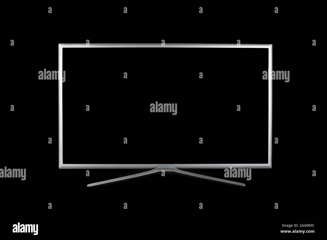 Mock up 4K UHD monitor o TV con schermo nero isolato su sfondo nero Foto Stock