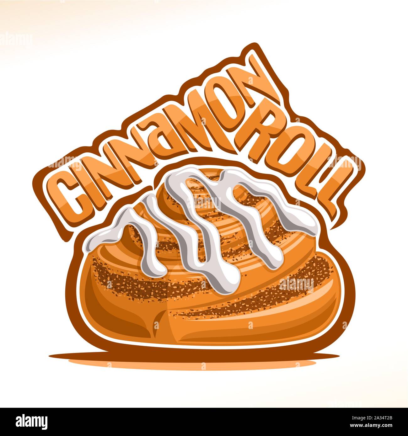Il logo del vettore per il danese Cinnamon Roll, illustrazione di cinnabon dolci di pasticceria menu, poster con mini bun a forma di lumaca e carattere originale per Illustrazione Vettoriale
