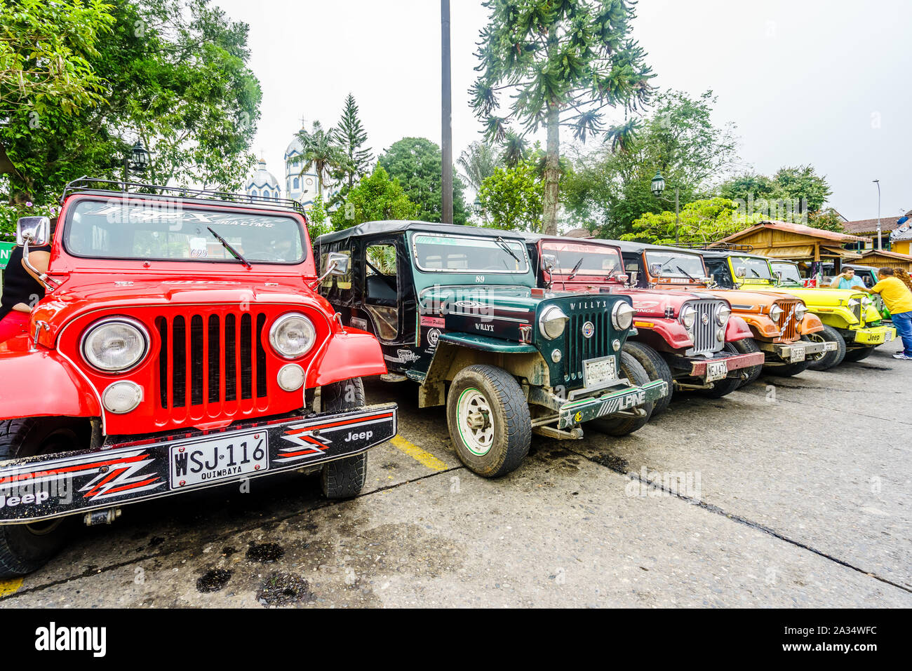 Willy jeep nel villaggio di Finlandia vicino alla valle del Salento Colombia Foto Stock