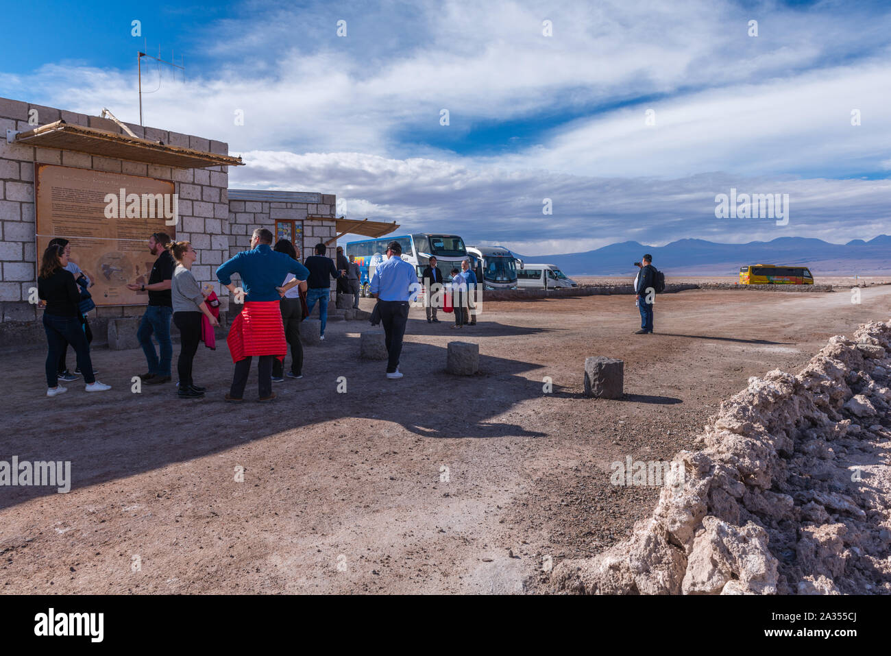 Laguna de Chaxa Chaxa Lago, Salar de Atacama deserto di Atacama, San Pedro de Atacama, Región de Antofagasta, Cile, America Latina Foto Stock
