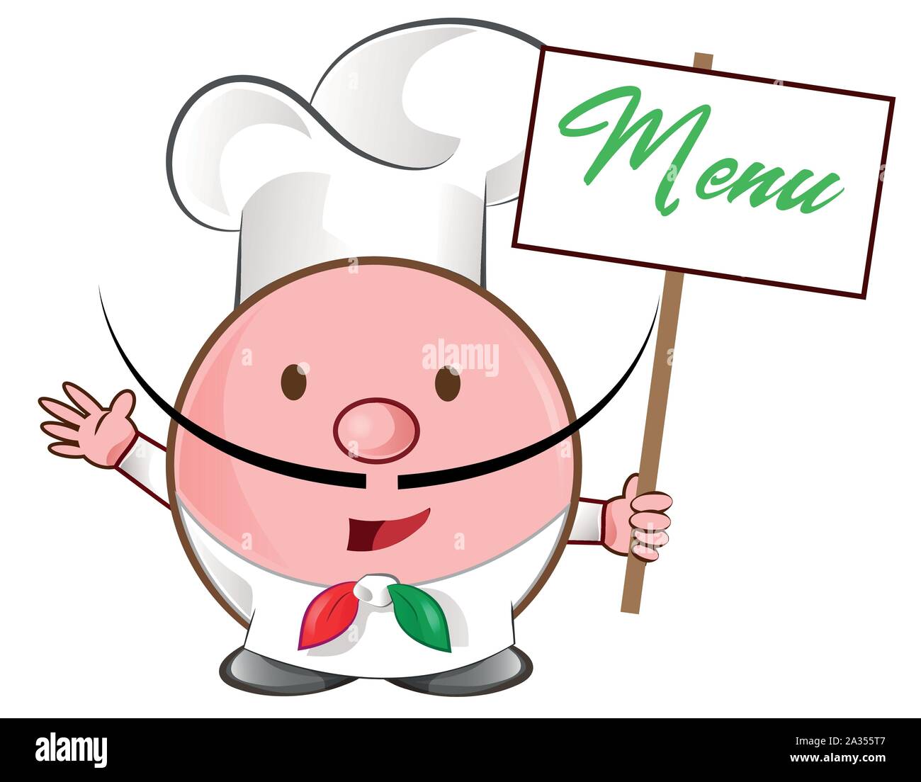 Pizza Chef mascotte con menu cartello Illustrazione Vettoriale