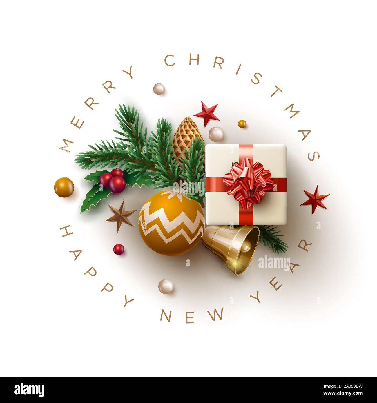 Auguri di Buon Natale e Anno Nuovo biglietto di auguri design. Illustrazione Vettoriale. Gli elementi sono stratificati separatamente in file vettoriale. Illustrazione Vettoriale