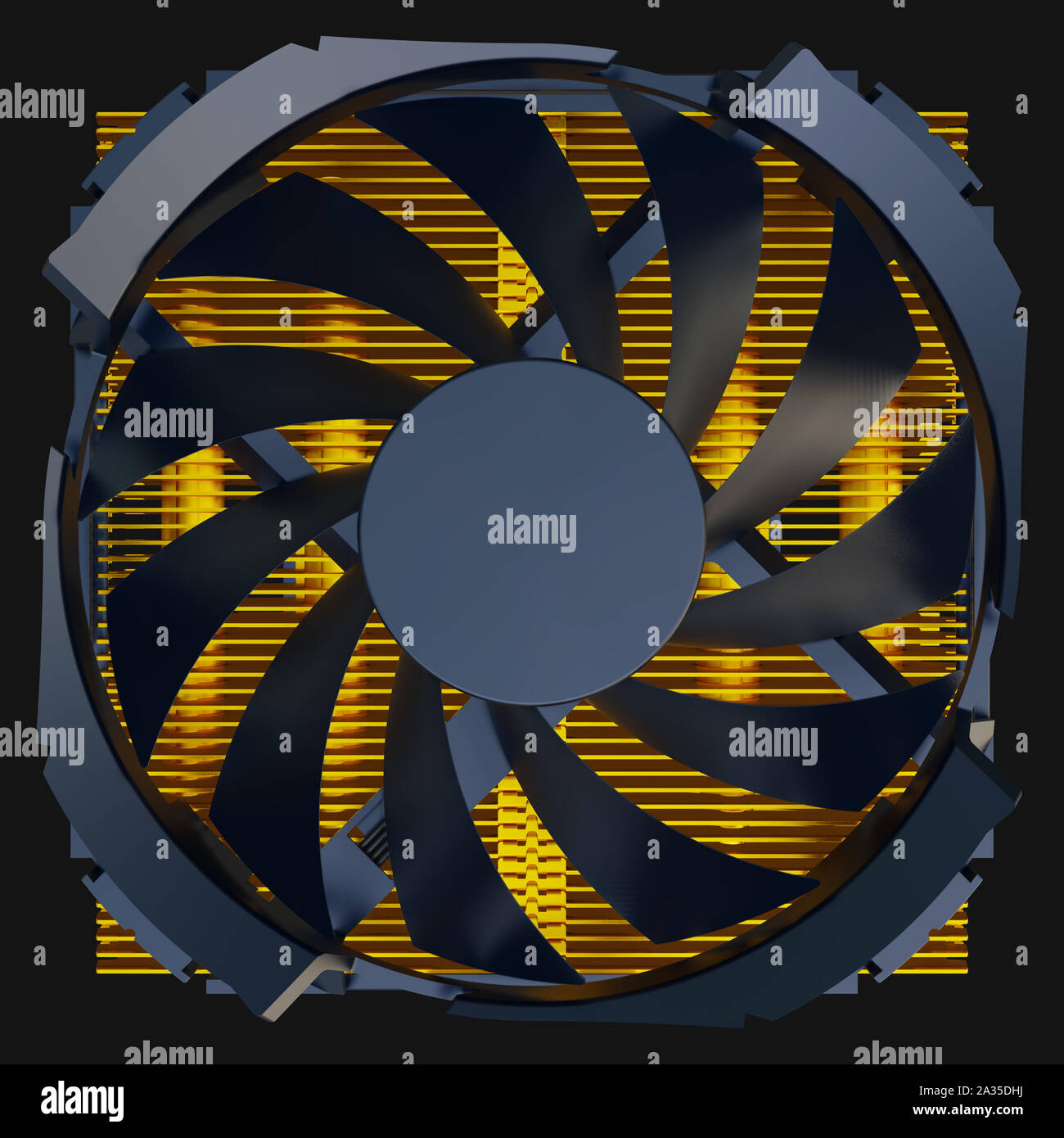 La ventola della CPU con rame radiatore. Il rendering 3D. Foto Stock