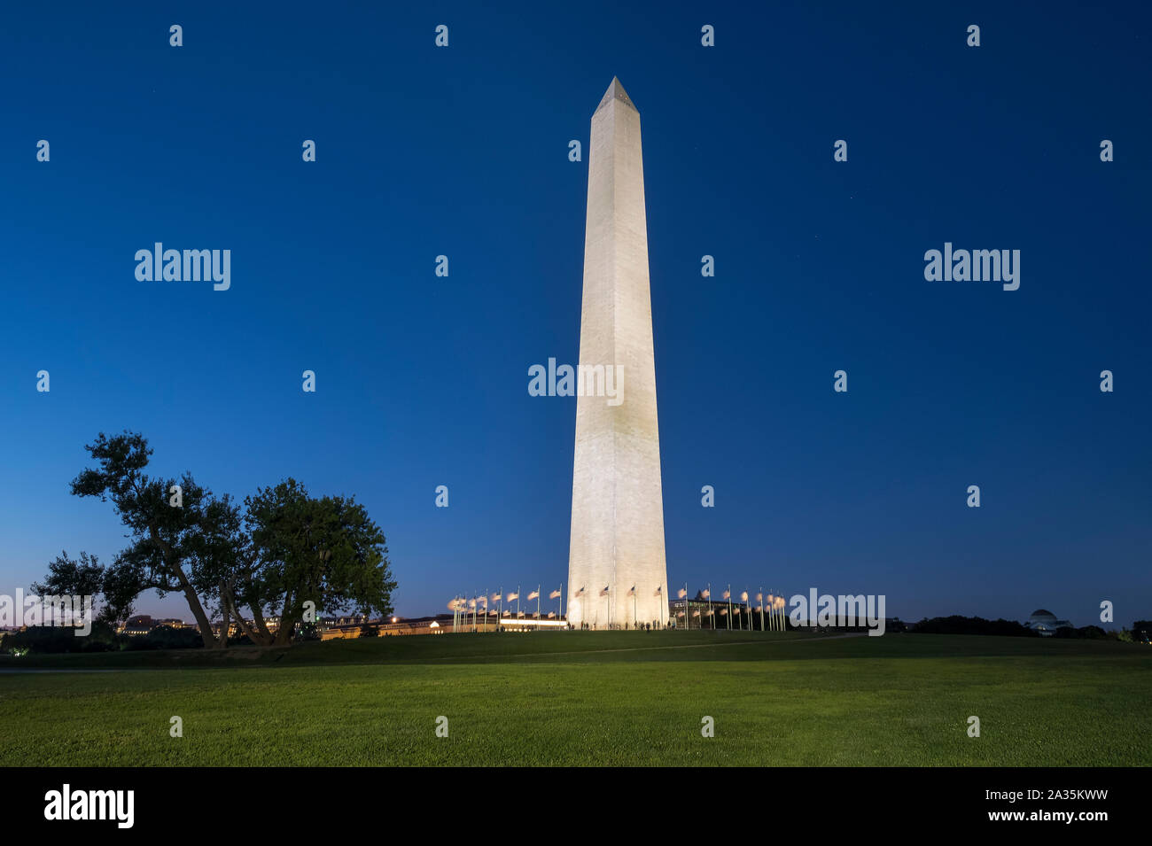 Il Monumento di Washington di notte, National Mall di Washington DC, Stati Uniti d'America Foto Stock