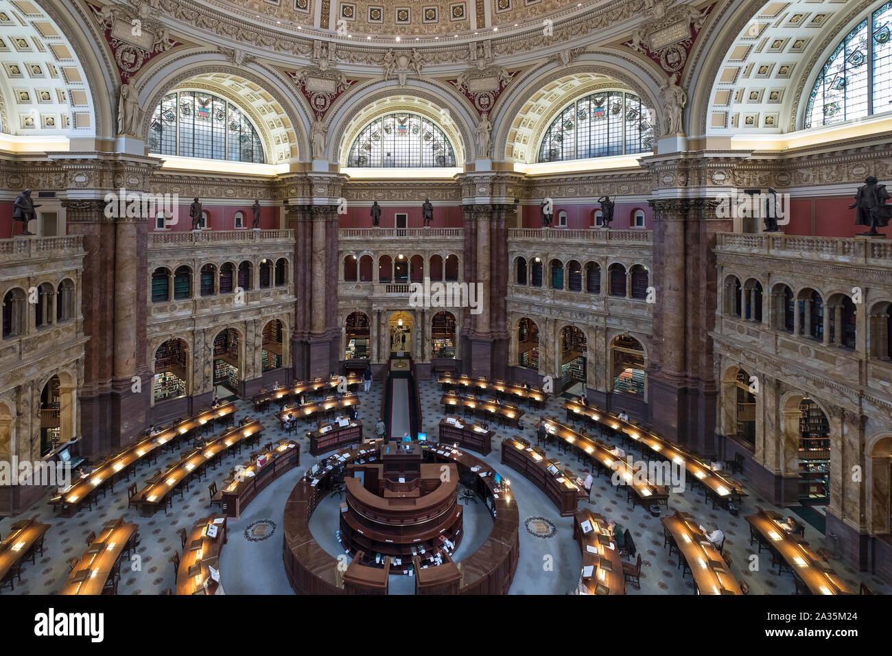 La sala di lettura principale, la Biblioteca del Congresso, Capitol Hill, Washington DC, Stati Uniti d'America Foto Stock