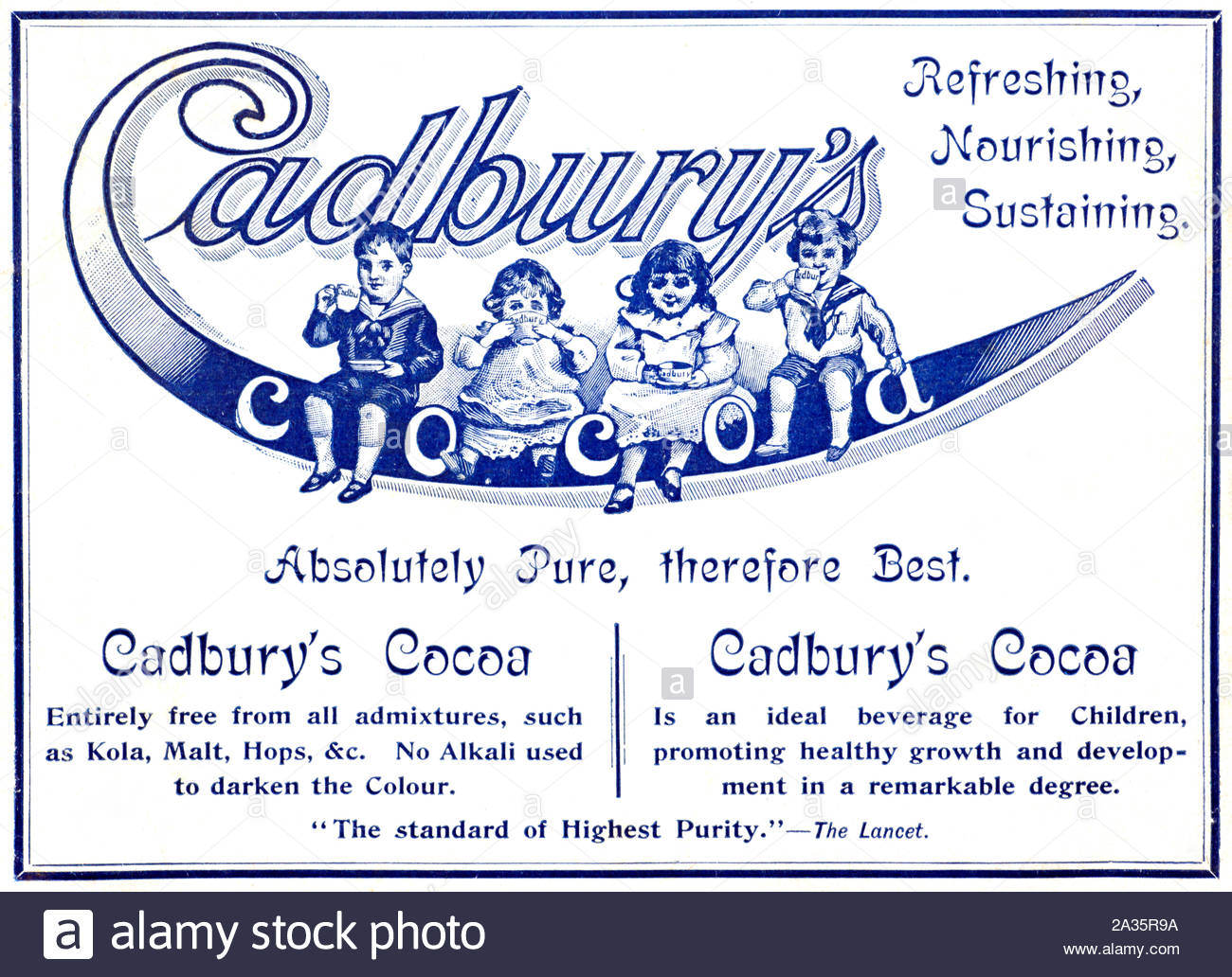 Era Vittoriana, Cadbury's cacao, pubblicità d'epoca dal 1899 Foto Stock