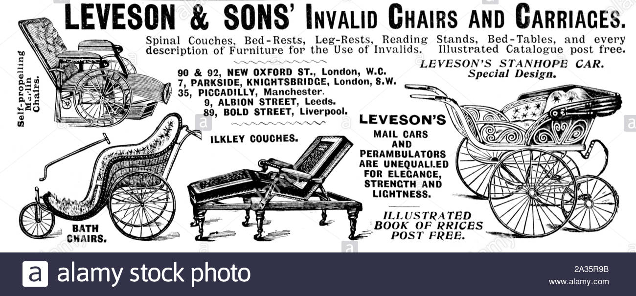 Era Vittoriana, non valido sedie, bagno sedie e carrelli, vintage pubblicità dal 1899 Foto Stock