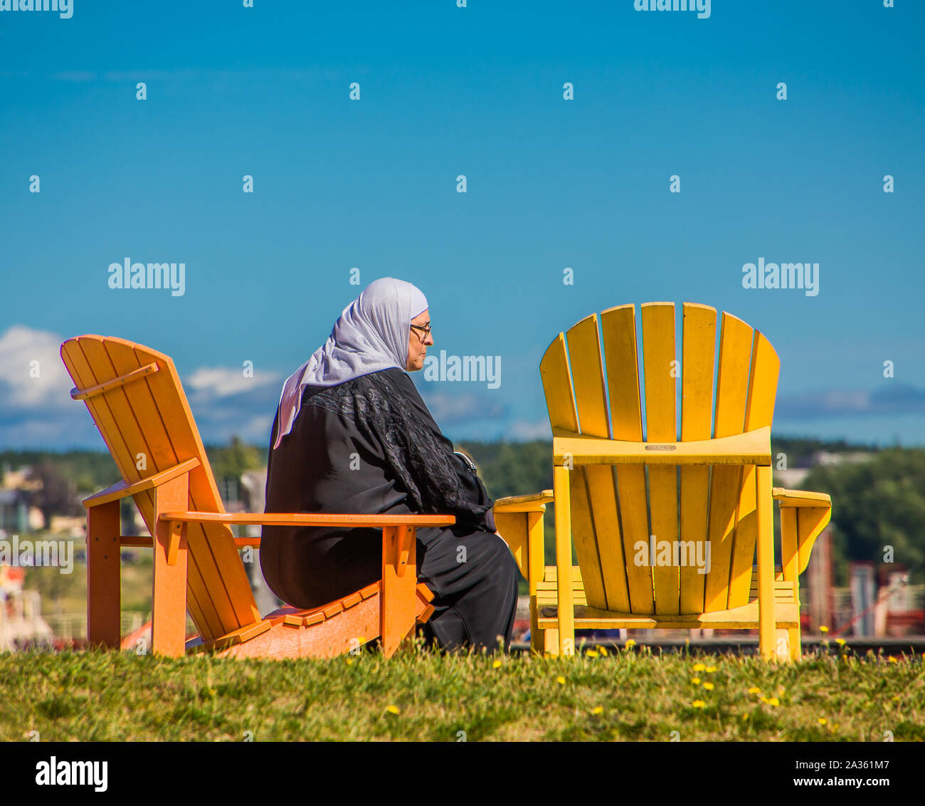 Donna in Adirondacks Foto Stock